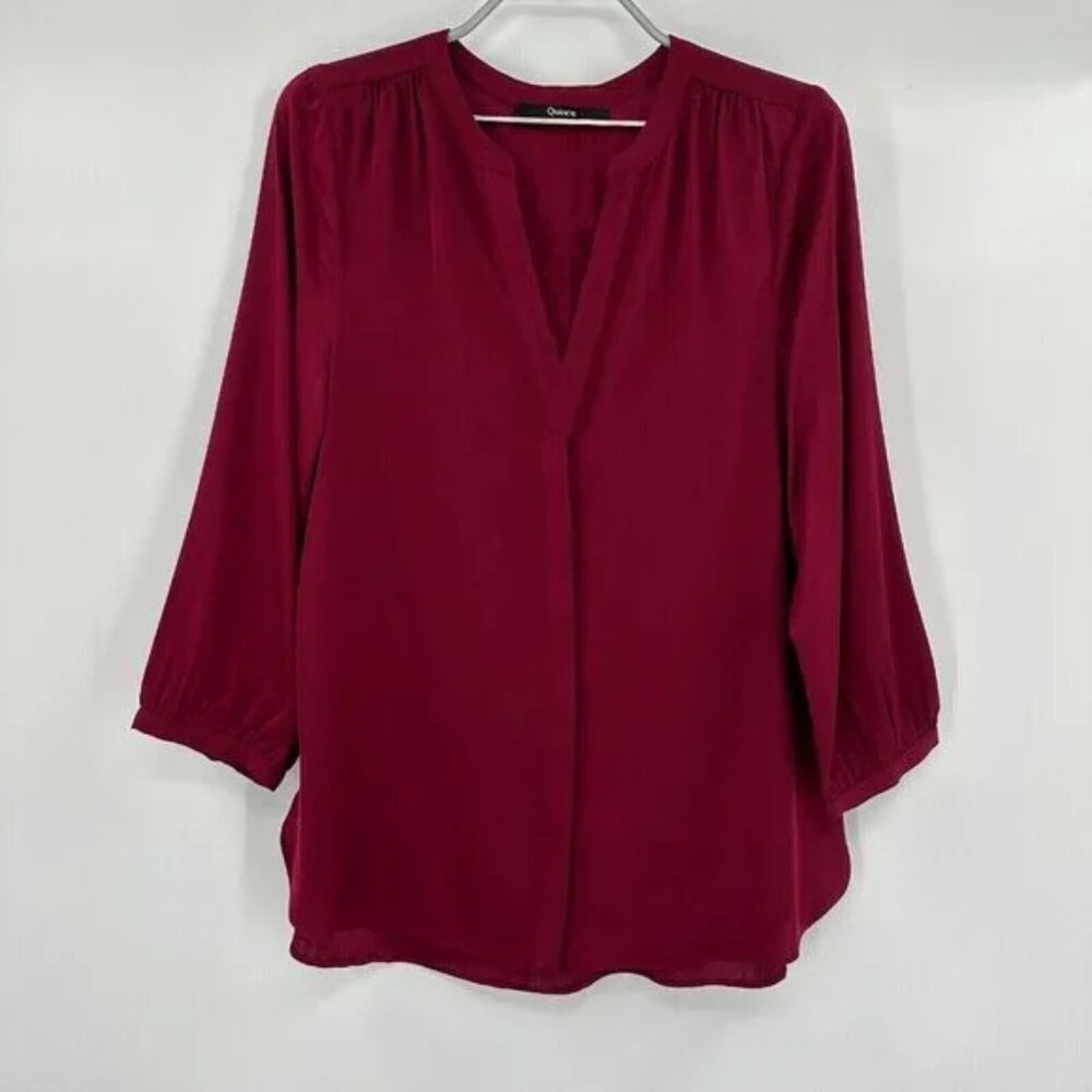 Quince Burgundy Washable Silk Pleat Back Shirt sz S NWOT